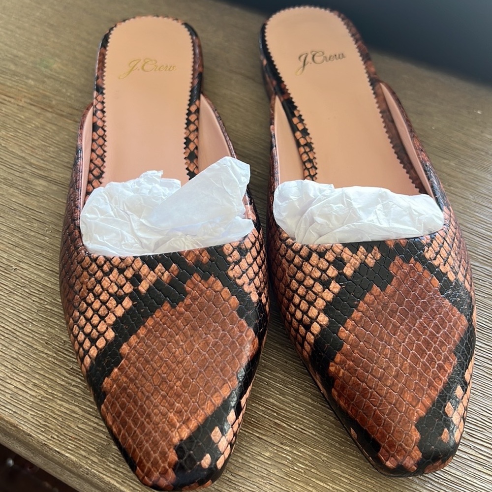 J. Crew Carolyn Mule Leather Flats Snake NEW